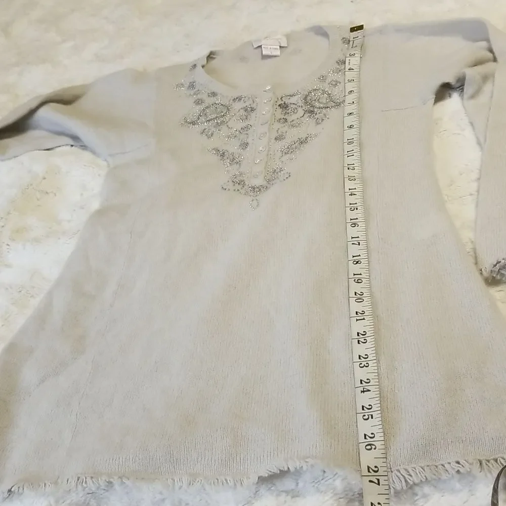 Cashmere Couture Knit Sweater Womens Small Gray Embroidered Embellished Paisley